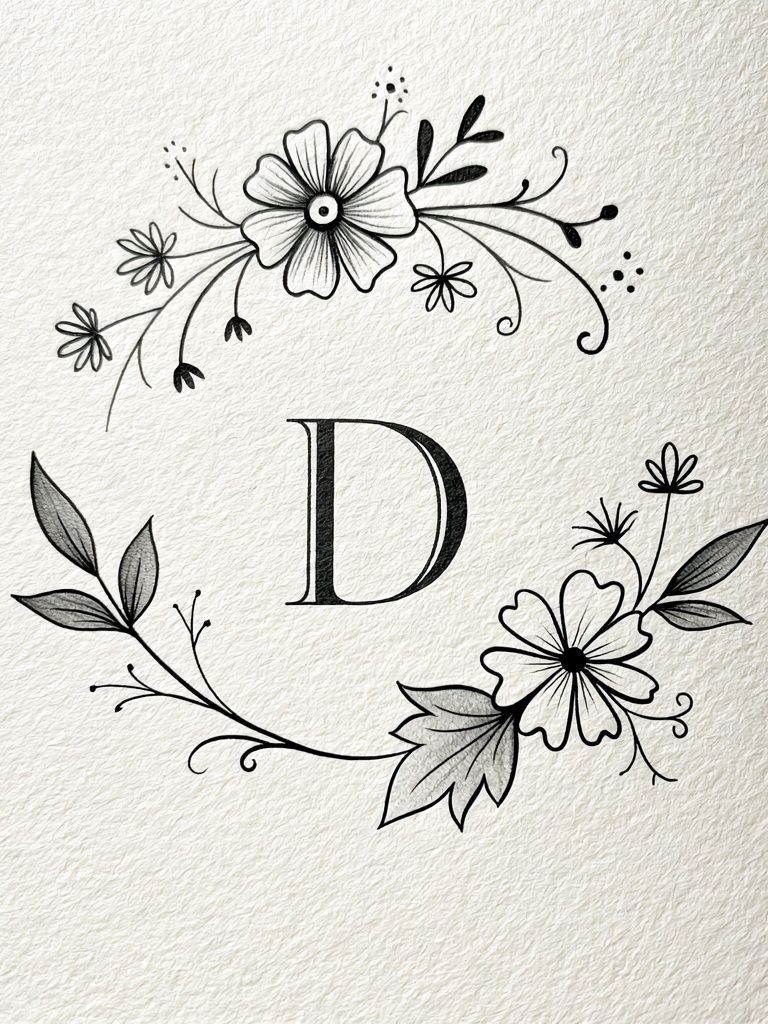 Floral Monogram D Typography Print. poster — typography art