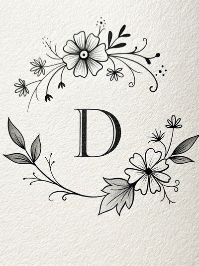 Floral Monogram D Typography Print.