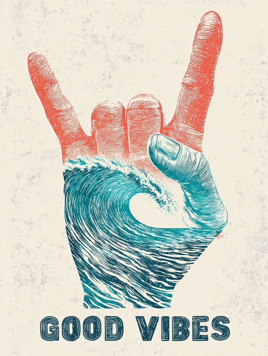 Good Vibes Hand Sign Typography Poster. poster — typography art
