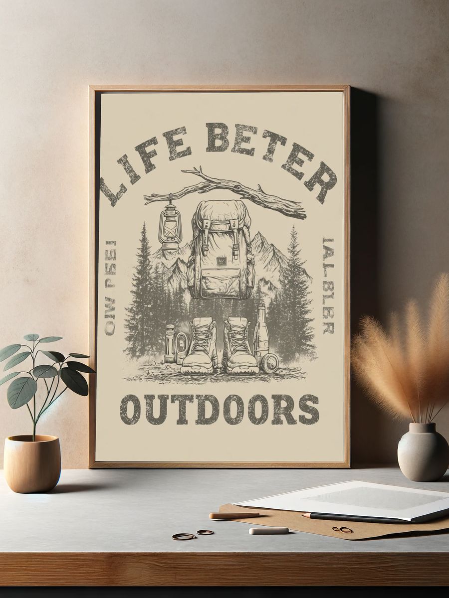 Life Better Outdoors Typography Poster. — room view 2