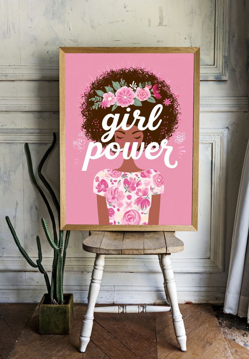 Girl Power Floral Typography Poster. room preview