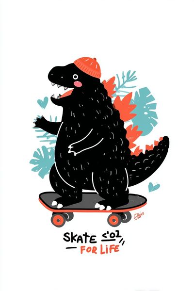 Skate Dino Typography Poster. poster