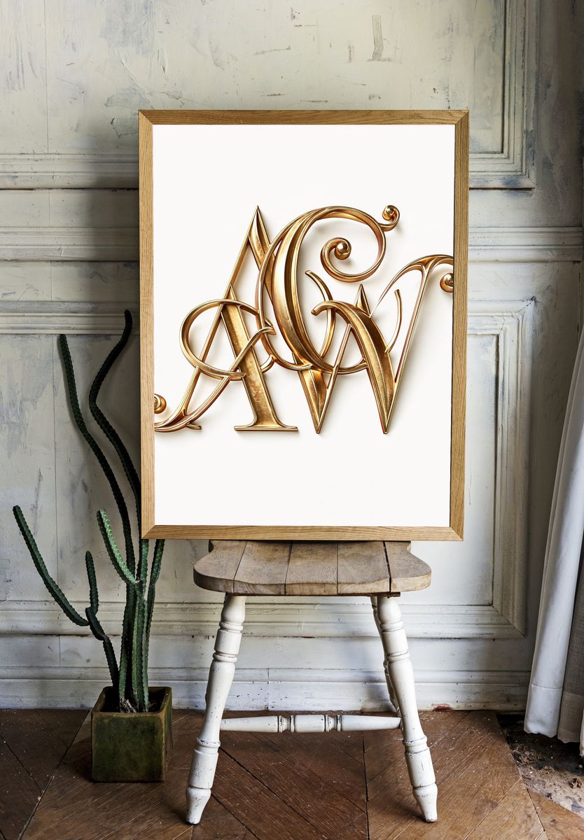 Gold Monogram Typography Poster. room preview