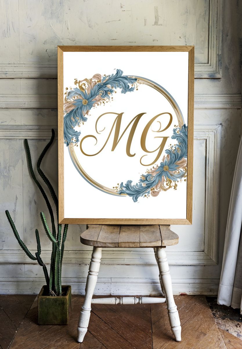 MG Floral Monogram Typography Poster. room preview