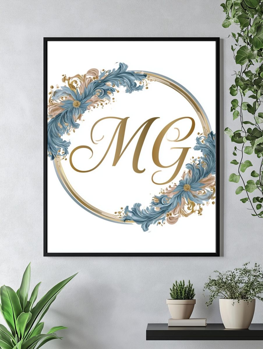 MG Floral Monogram Typography Poster. — room view 4