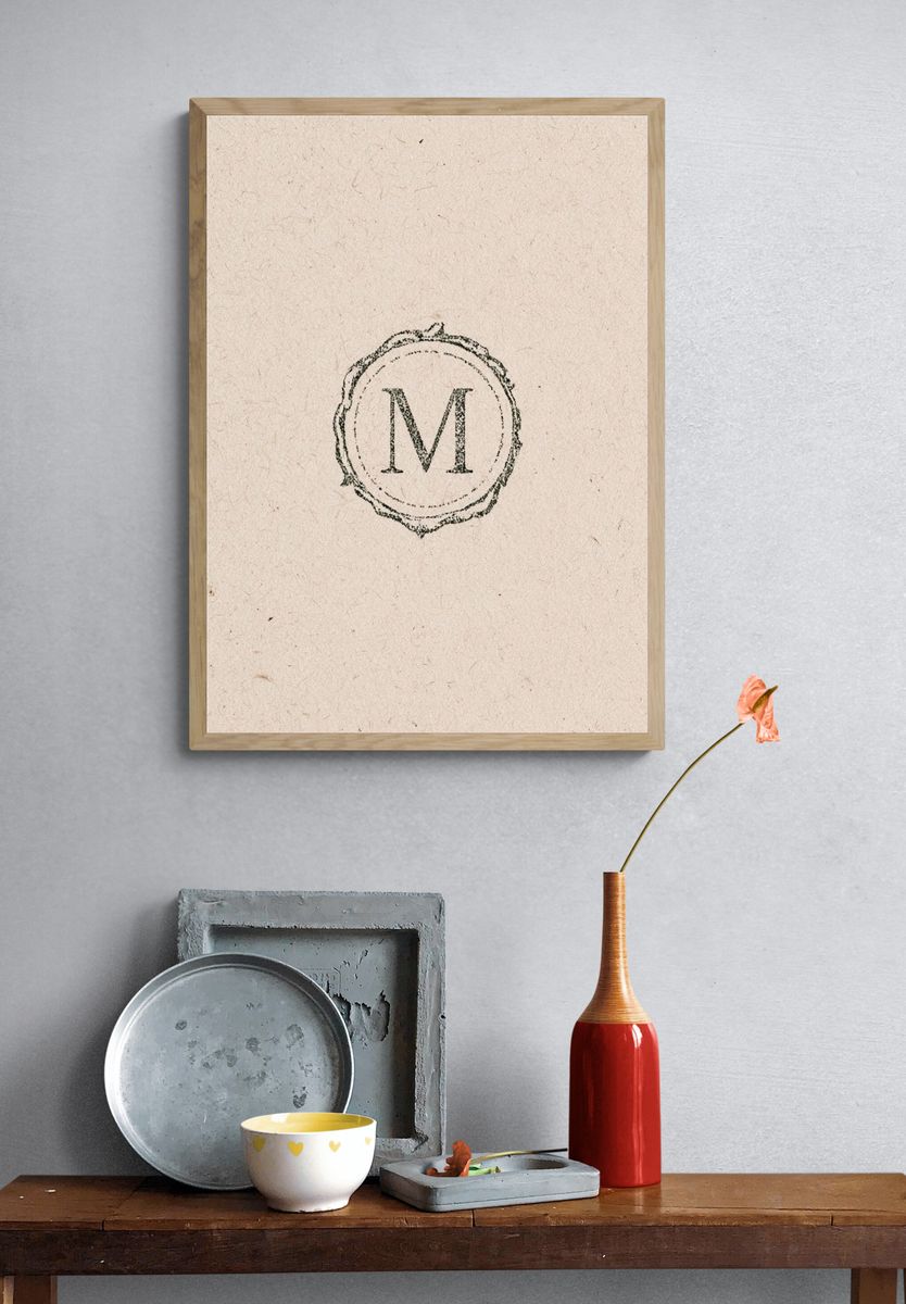 Monogram M Vintage Typography Poster. — room view 3