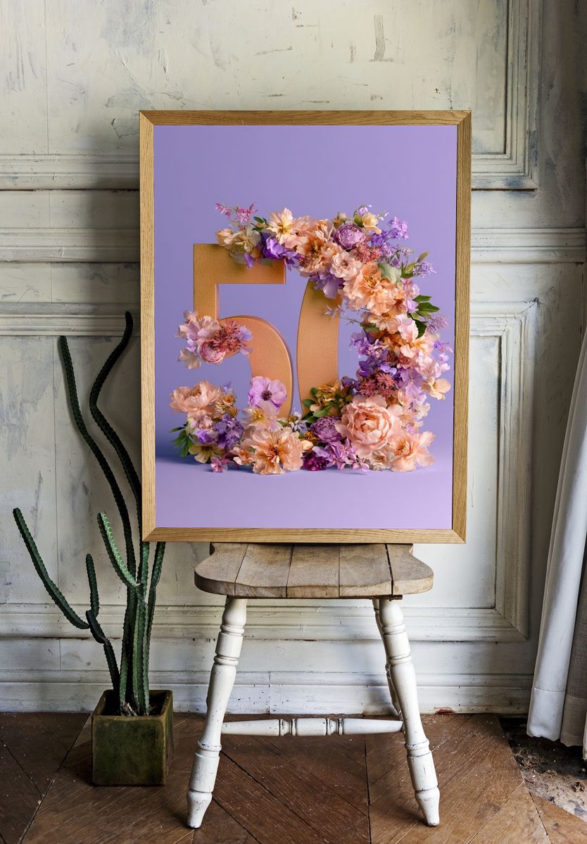 Floral 50th Anniversary Typography Poster. room preview