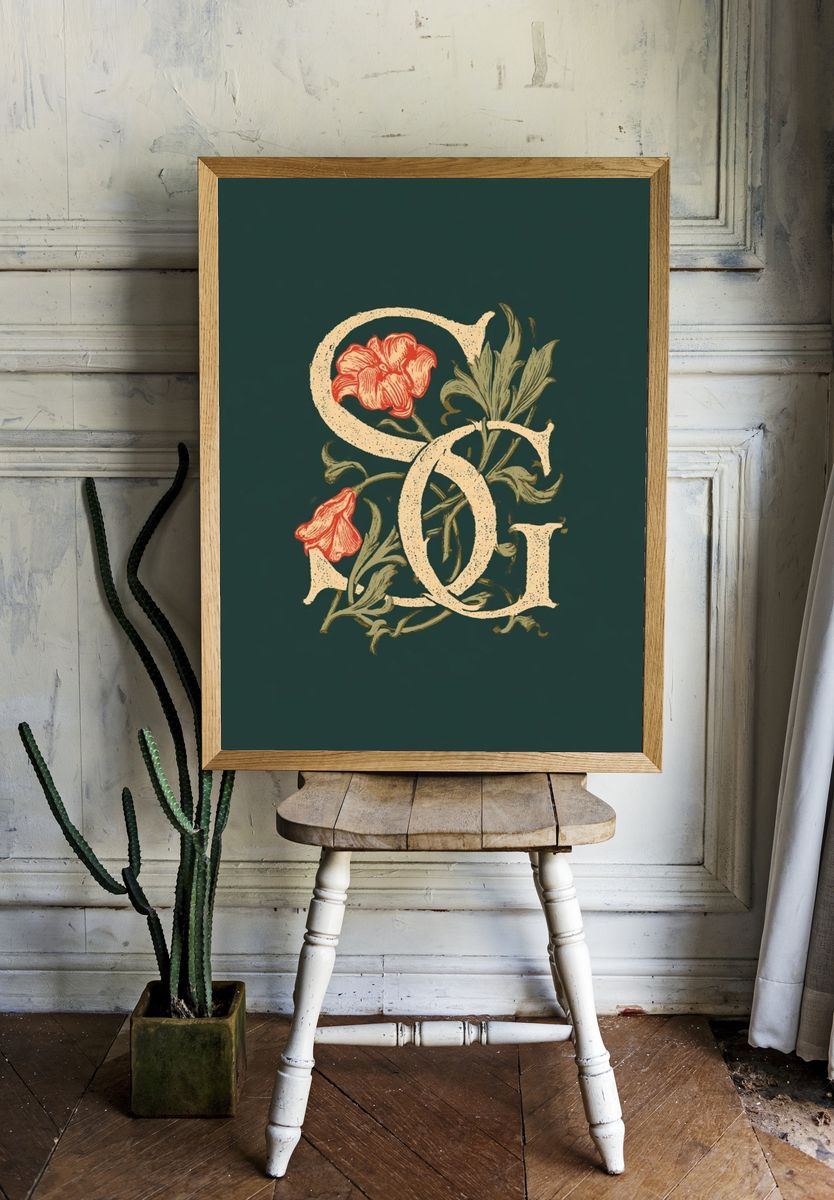Floral Monogram Typography Poster. room preview