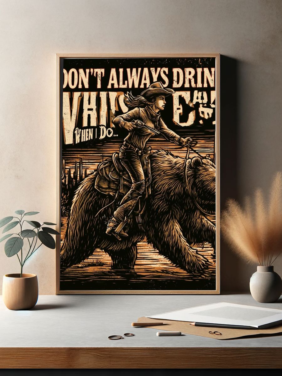 Cowboy Bear Typography Poster. — room view 2