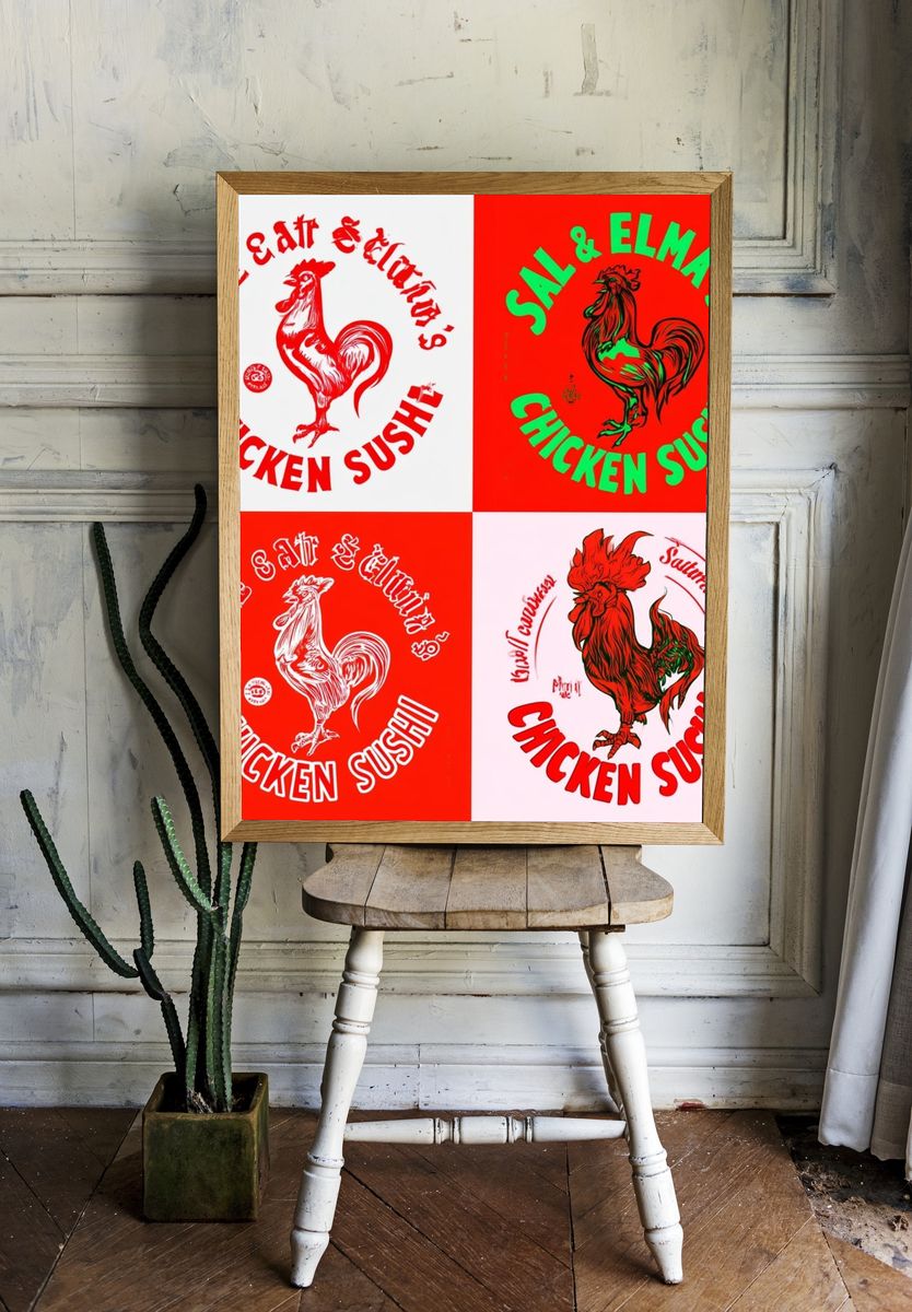 Chicken Sushi Typography Poster. room preview