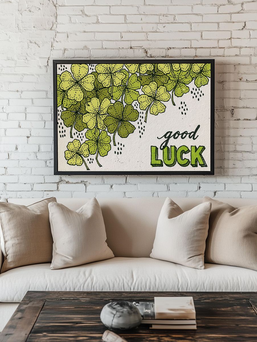 Lucky Clover Typography Print. room preview