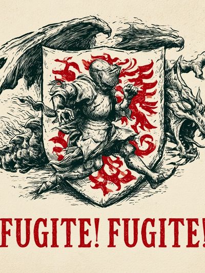 Fugite! Dragon Crest Typography Poster.