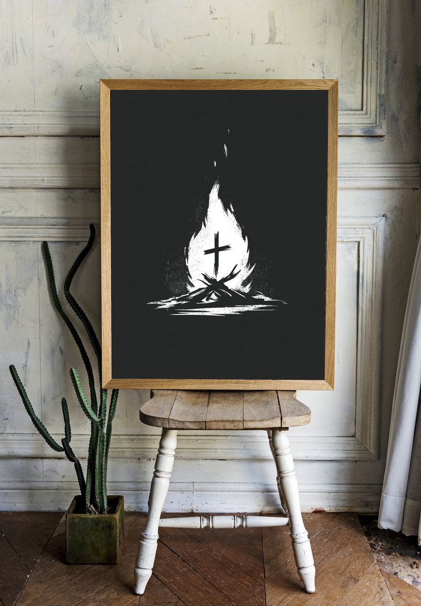 Minimalist Cross Fire Poster. room preview