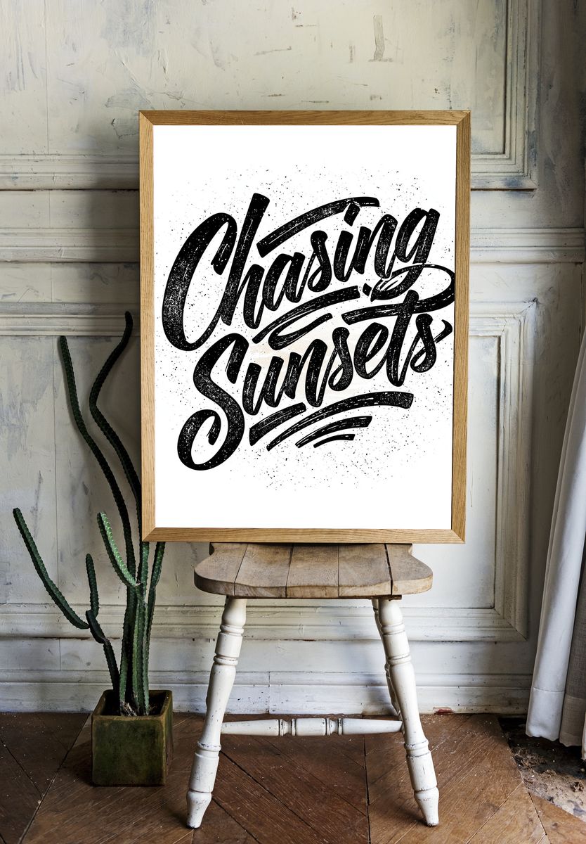 Chasing Sunsets Typography Poster. room preview