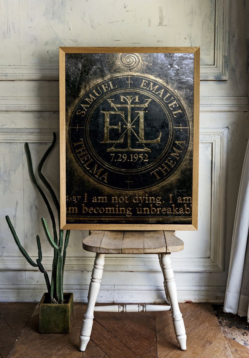 Samuel Emauel Emblem Typography Print. room preview