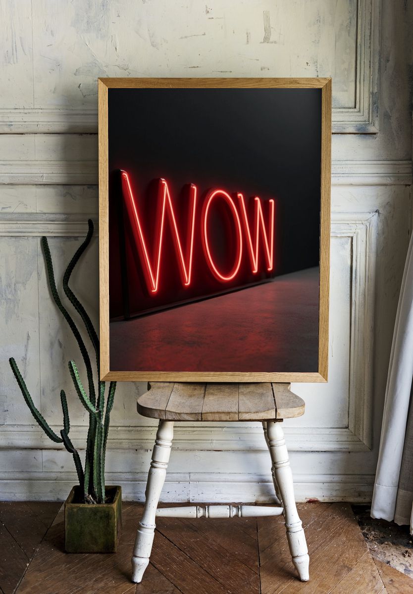 Neon Wow Typography Poster. room preview