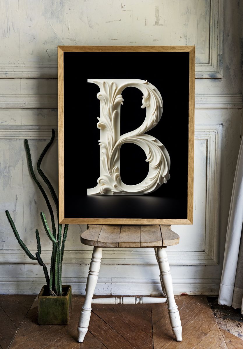 Ornate Letter B Typography Print. room preview