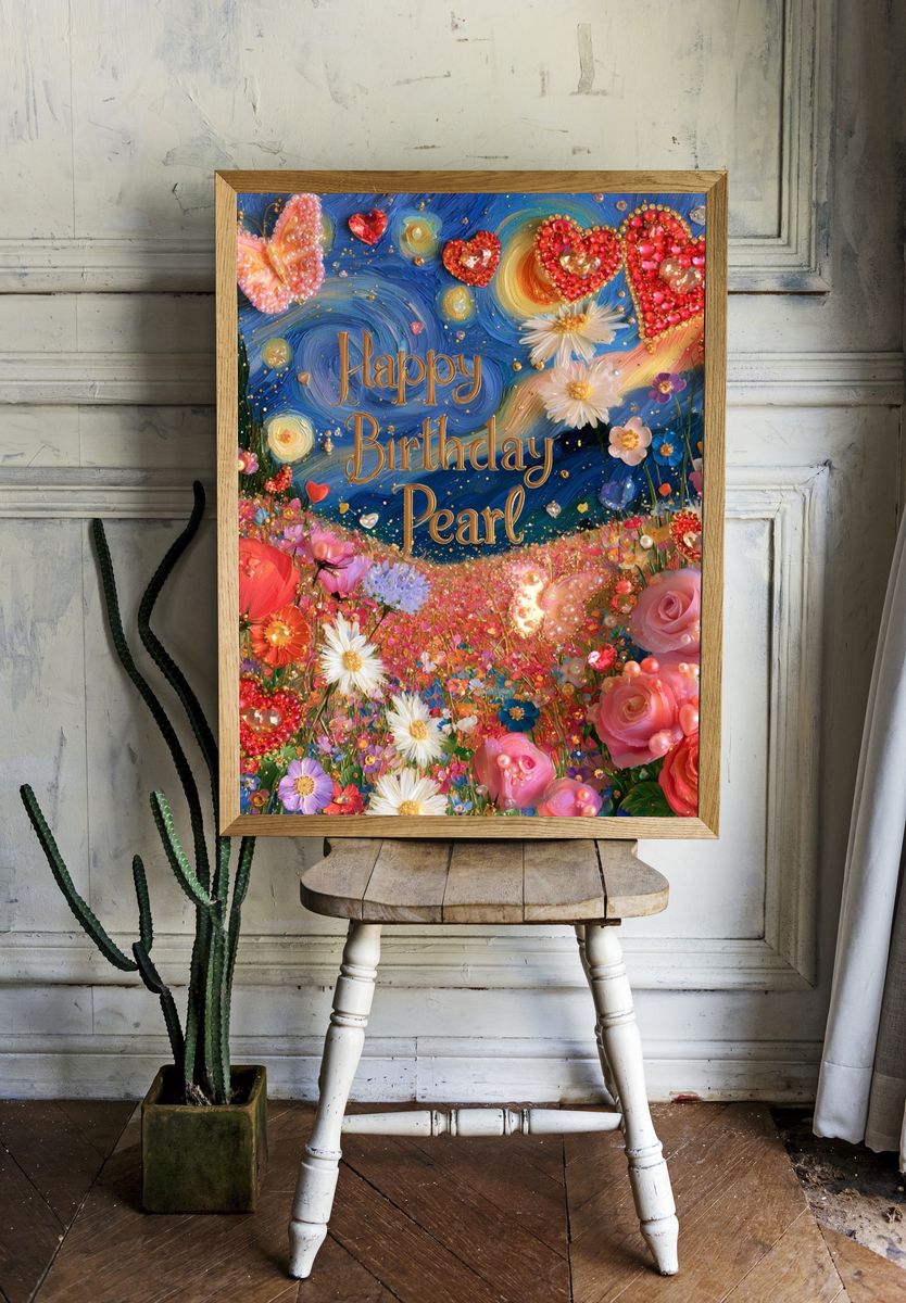 Happy Birthday Pearl Typography Poster. room preview