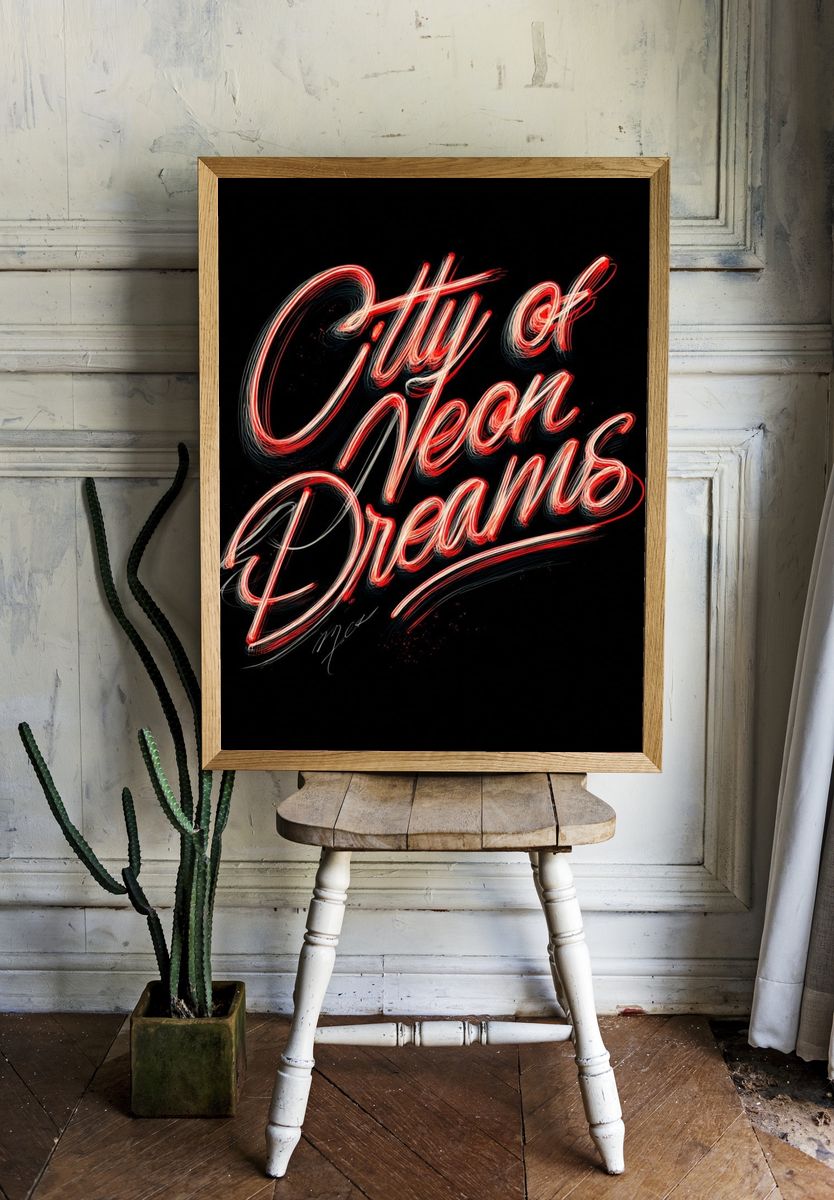 City of Neon Dreams Typography Poster. — room view 1
