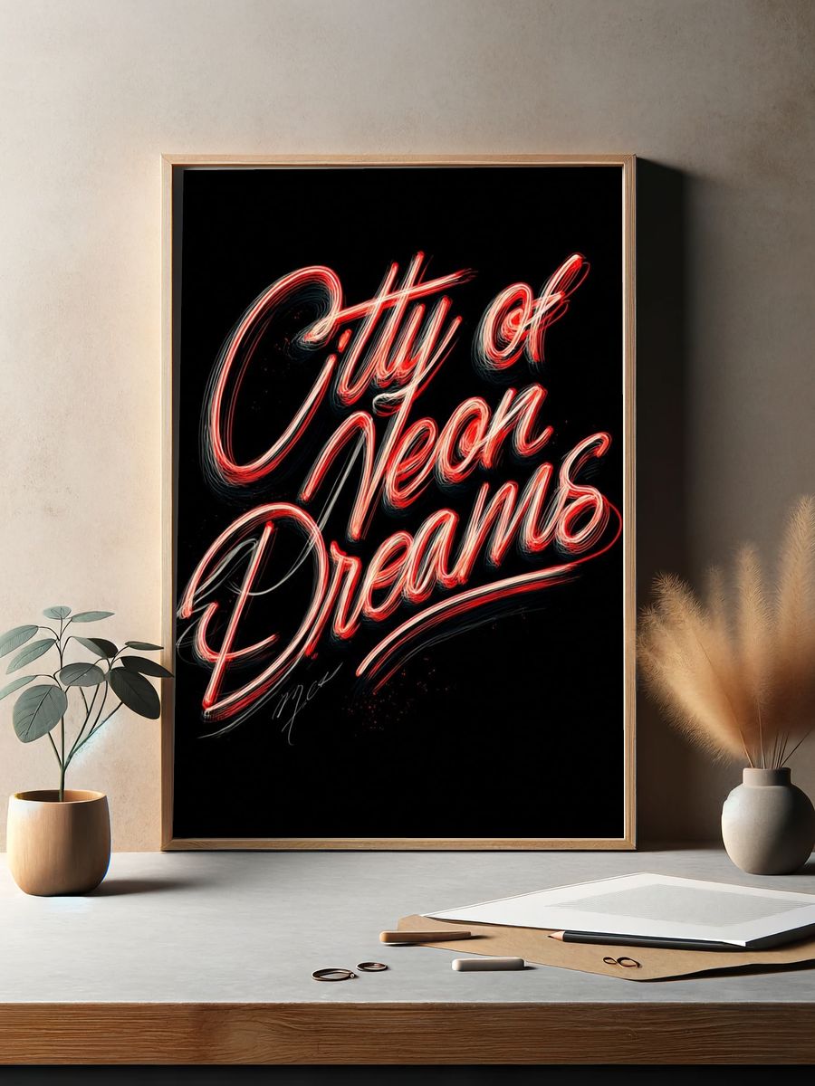 City of Neon Dreams Typography Poster. — room view 2