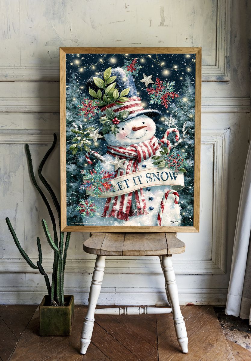 Let It Snow Snowman Typography Print. room preview