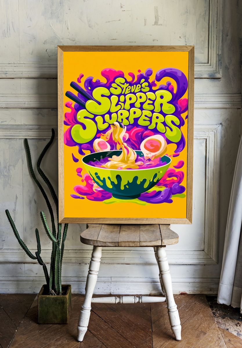 Steve's Slipper Slurpers Typography Poster. room preview