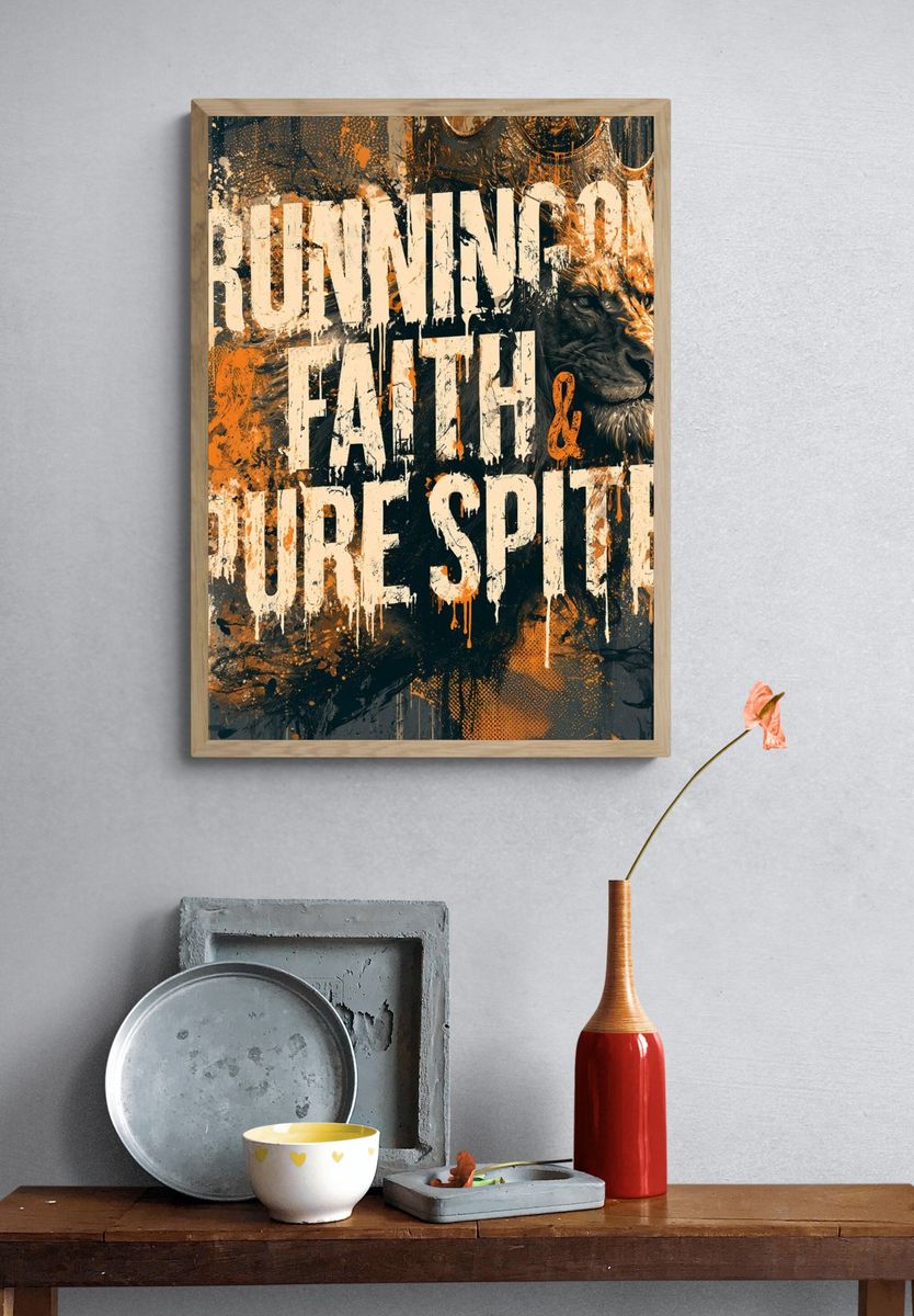 Running on Faith Lion Typography Poster. — room view 3
