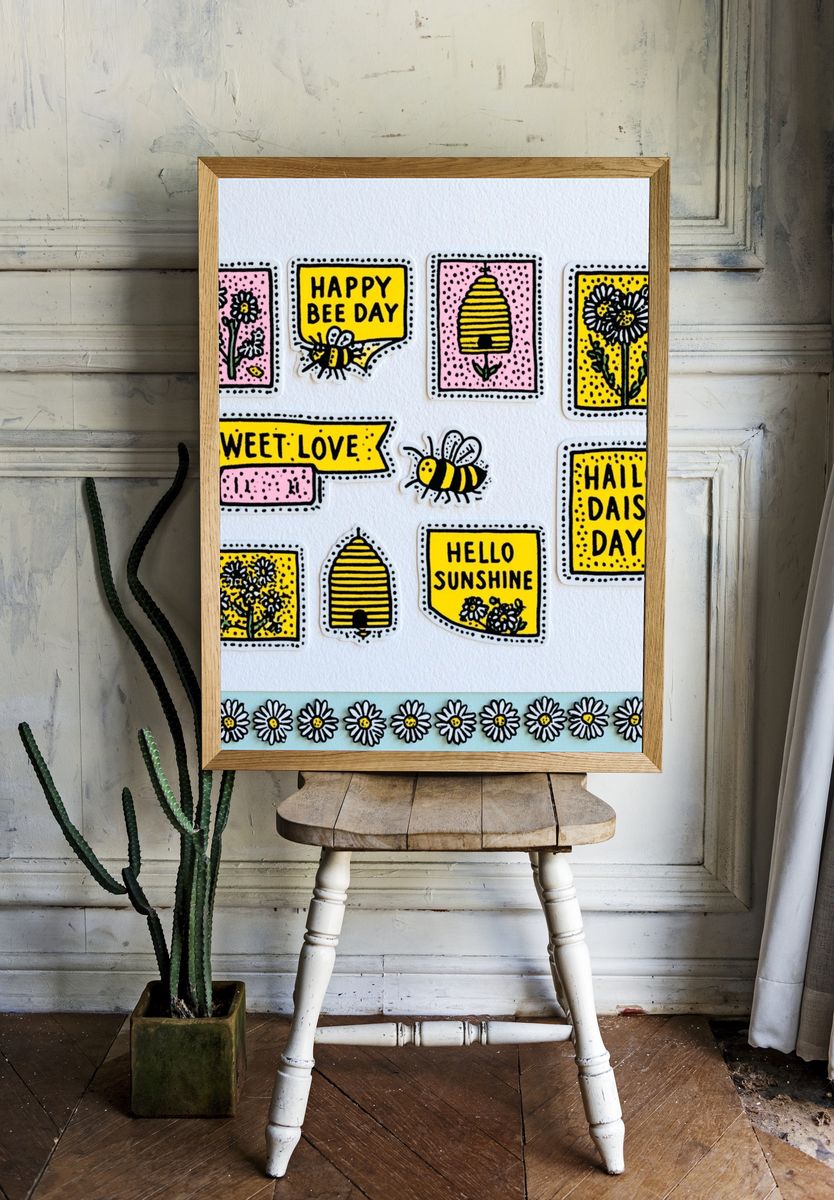 Happy Bee Day Typography Print. room preview