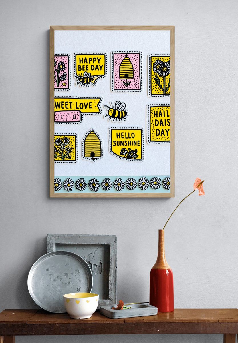 Happy Bee Day Typography Print. — room view 3