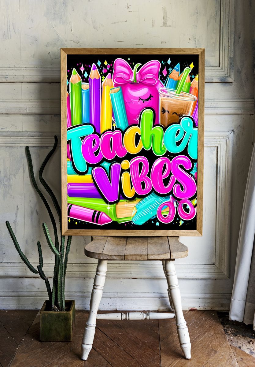 Teacher Vibes Typography Poster. — room view 1