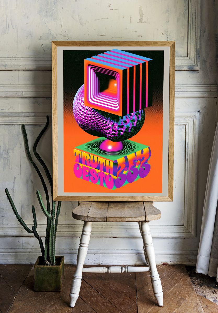 Truth Oestro Neon Typography Poster. room preview