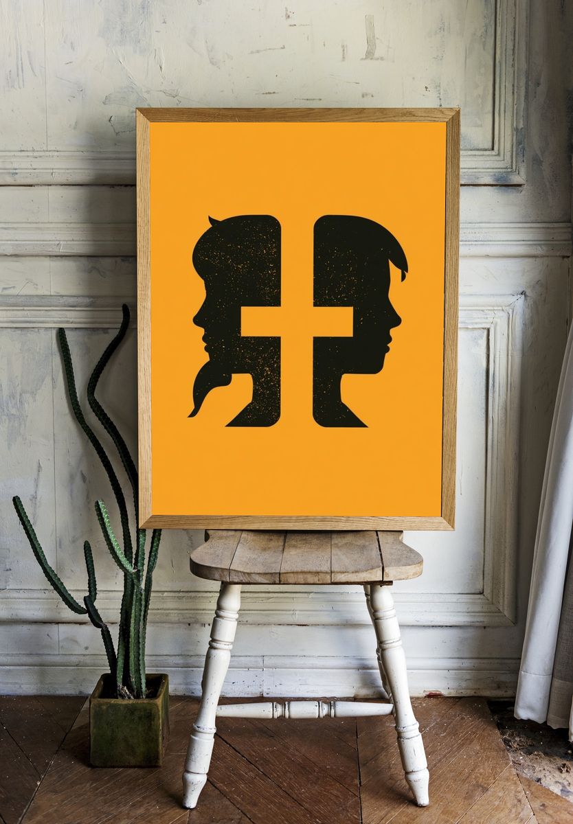 Dual Profile Silhouette Typography Poster. room preview