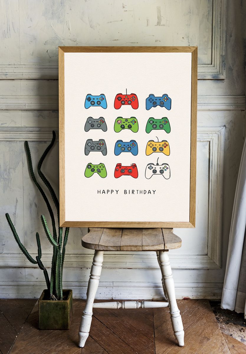 Happy Birthday Game Controllers Poster. room preview