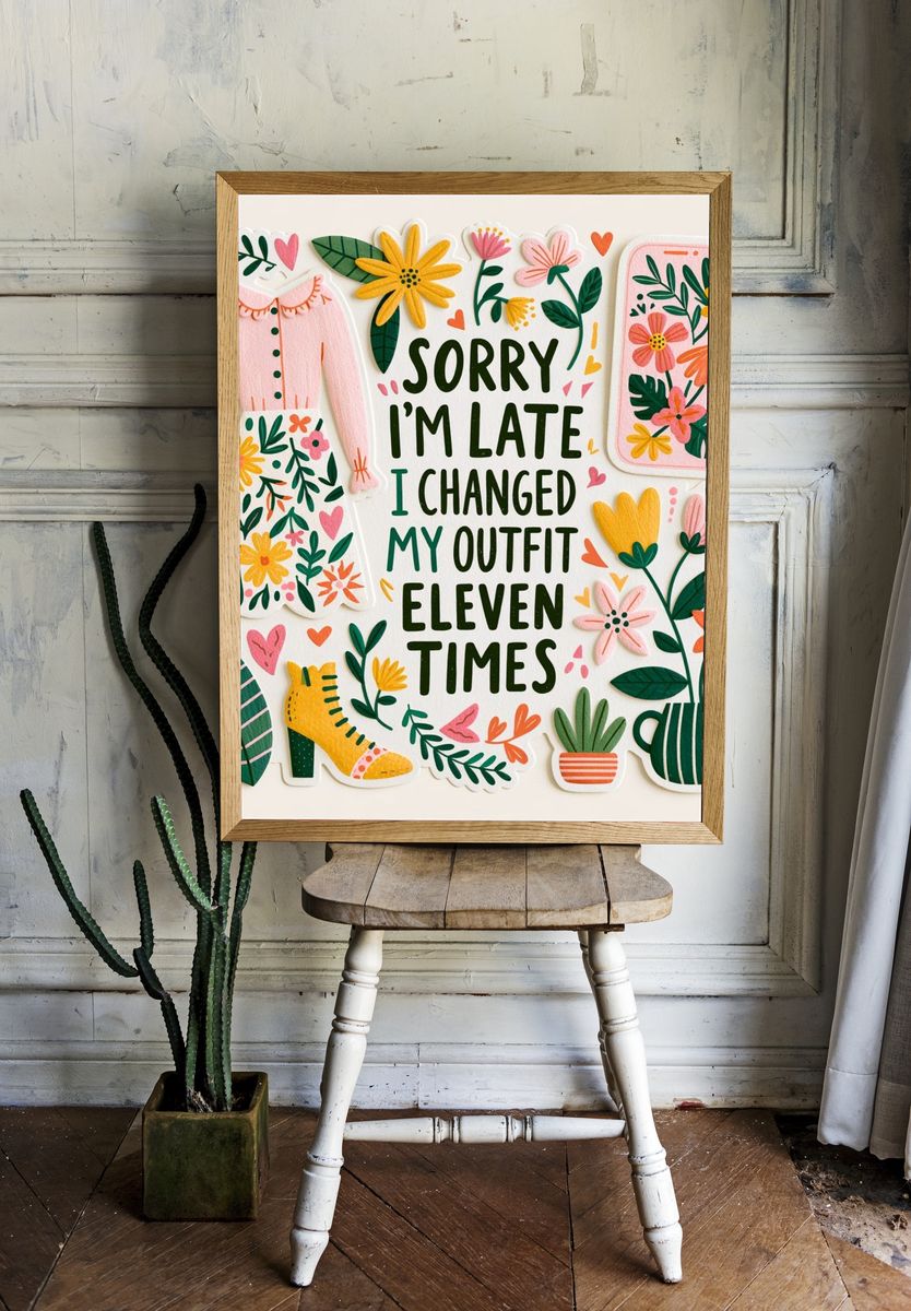 Sorry I'm Late Typography Poster. room preview