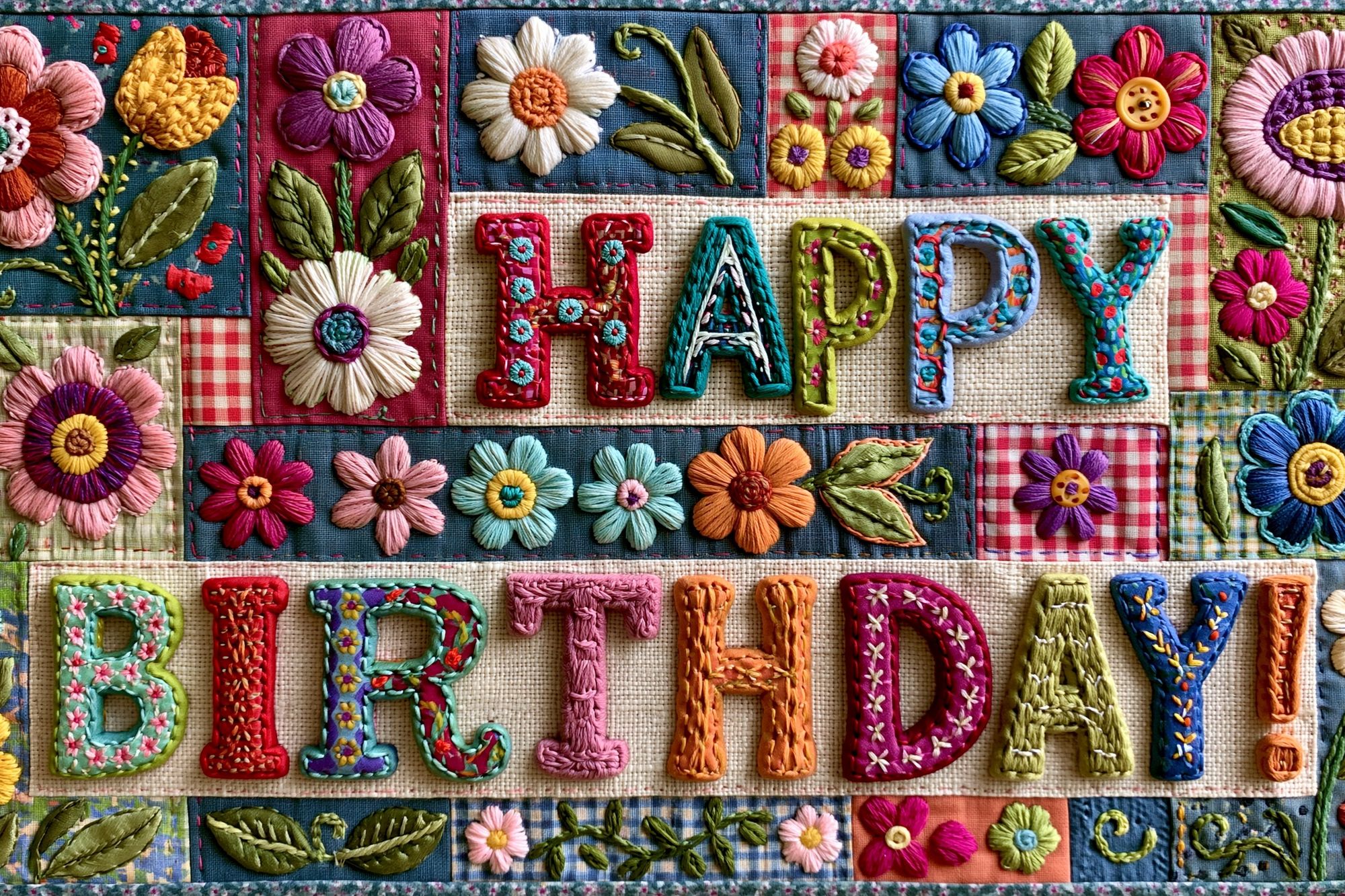 Happy Birthday Embroidery Typography Poster. poster detail