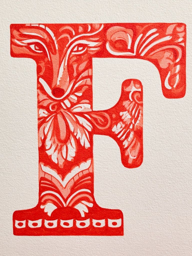Floral Red Letter F Typography Poster. poster — typography art