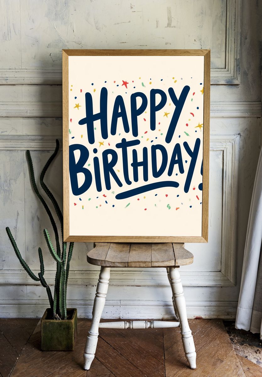 Happy Birthday Typography Poster. — room view 1