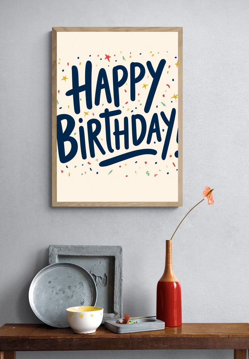 Happy Birthday Typography Poster. — room view 3