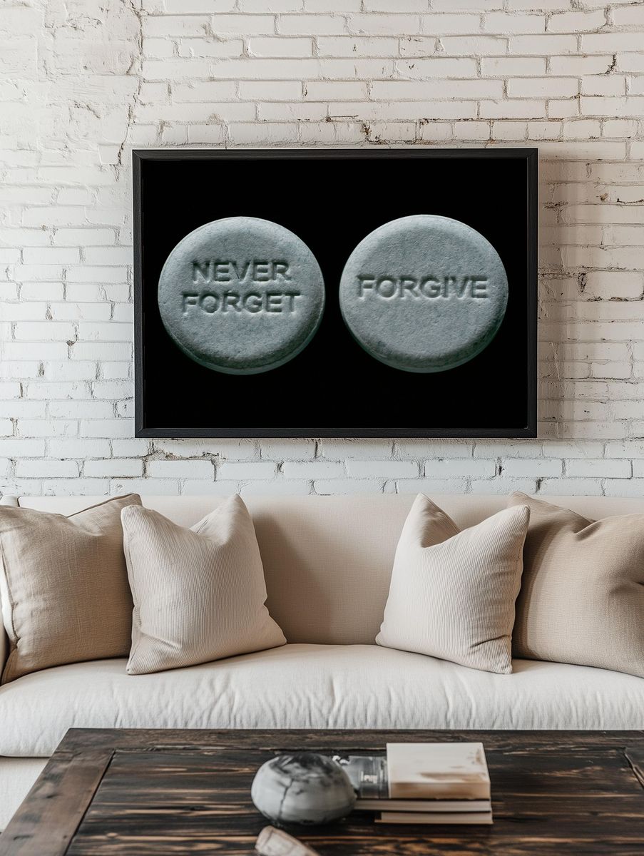 Never Forget Pill Typography Poster. room preview