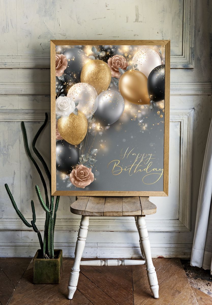 Happy Birthday Balloons Typography Poster. room preview