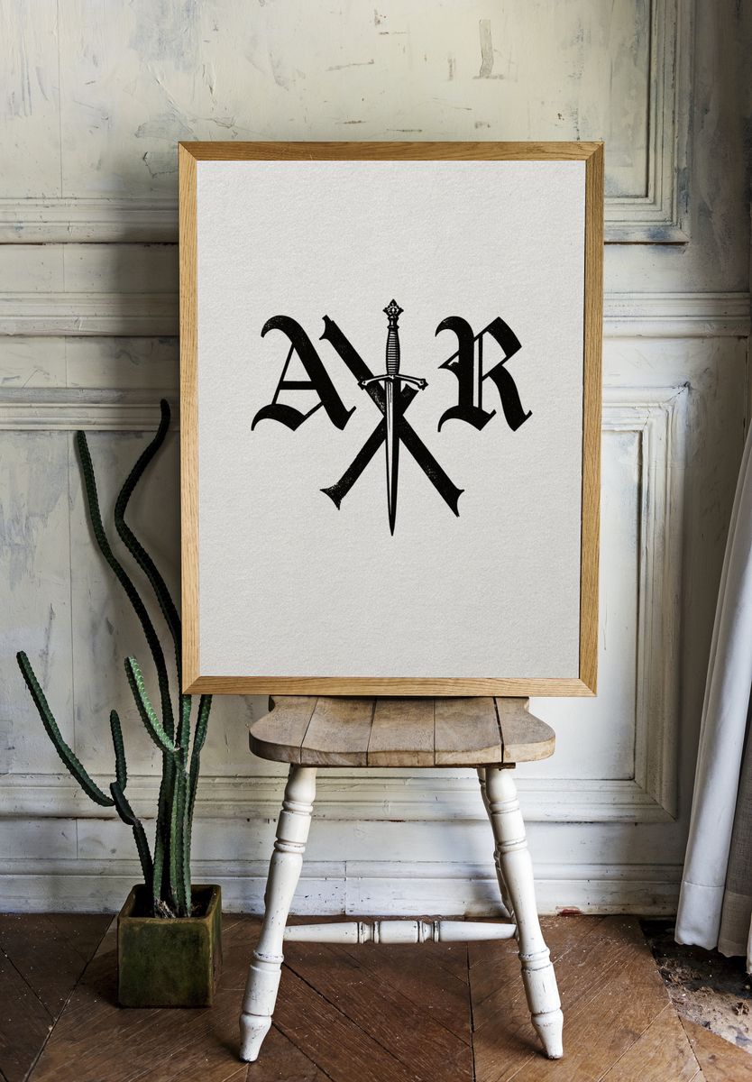 Blackletter Sword Monogram Poster. room preview