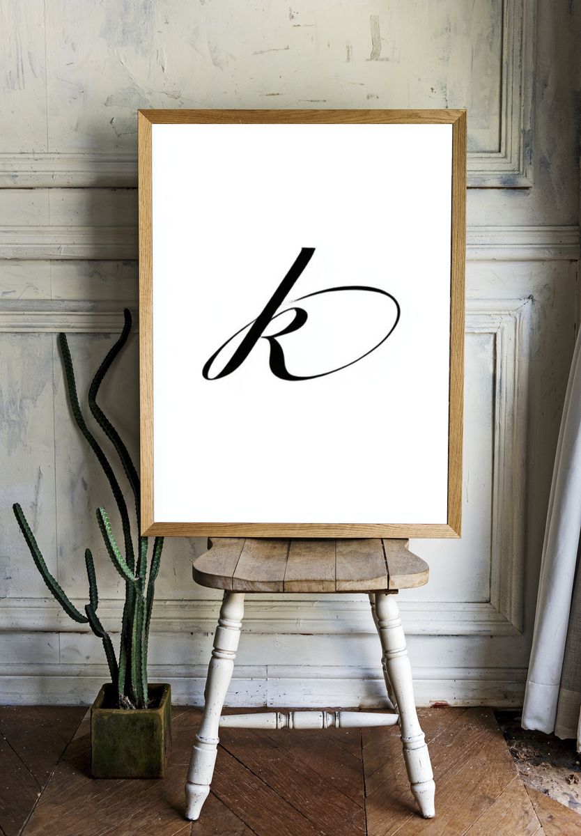 Elegant Script K Typography Poster. room preview