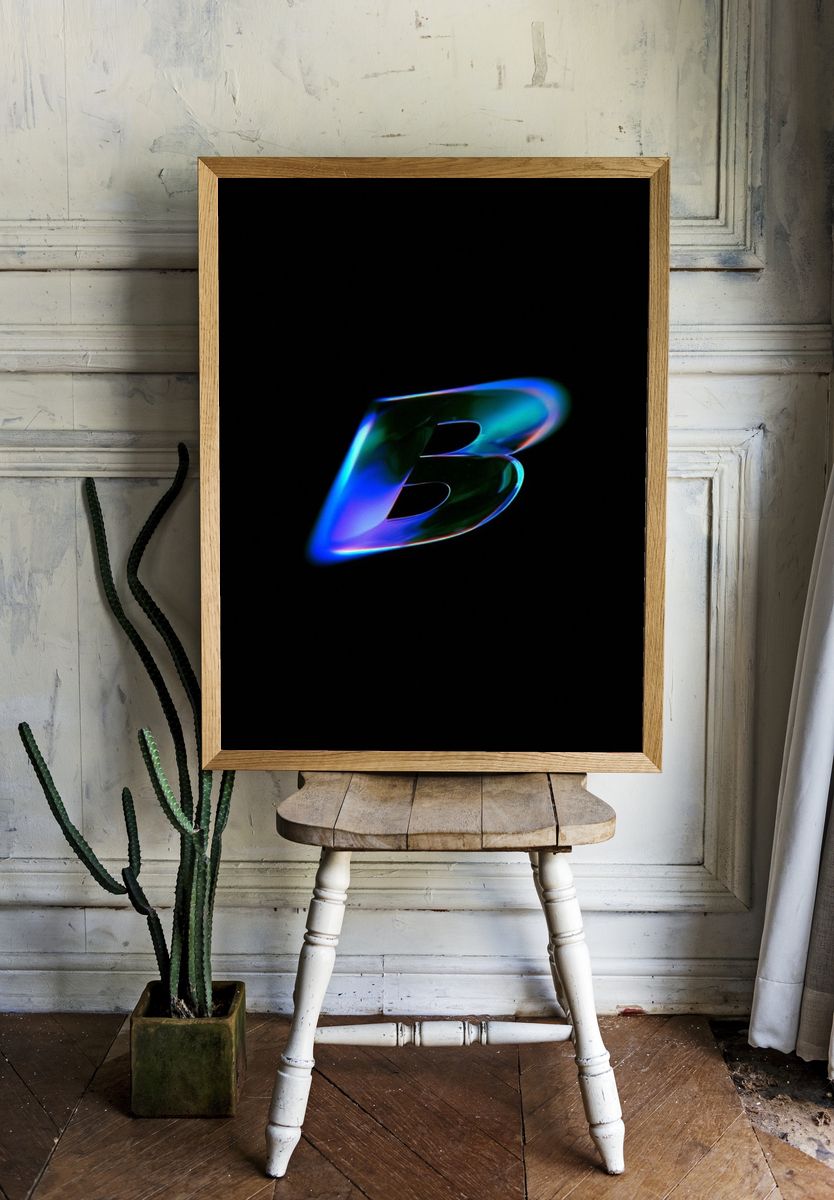 Neon B Letter Typography Poster. room preview