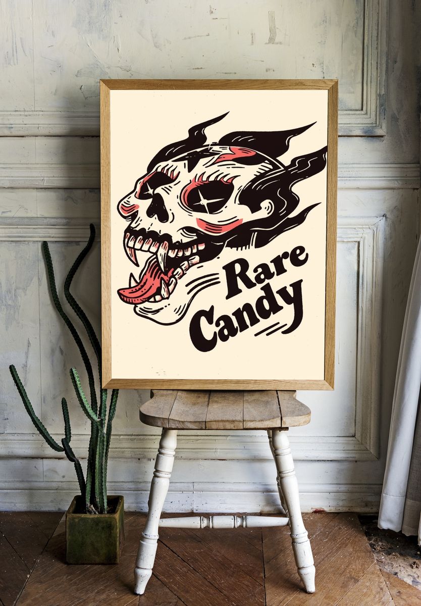 Rare Candy Skull Typography Poster. — room view 1