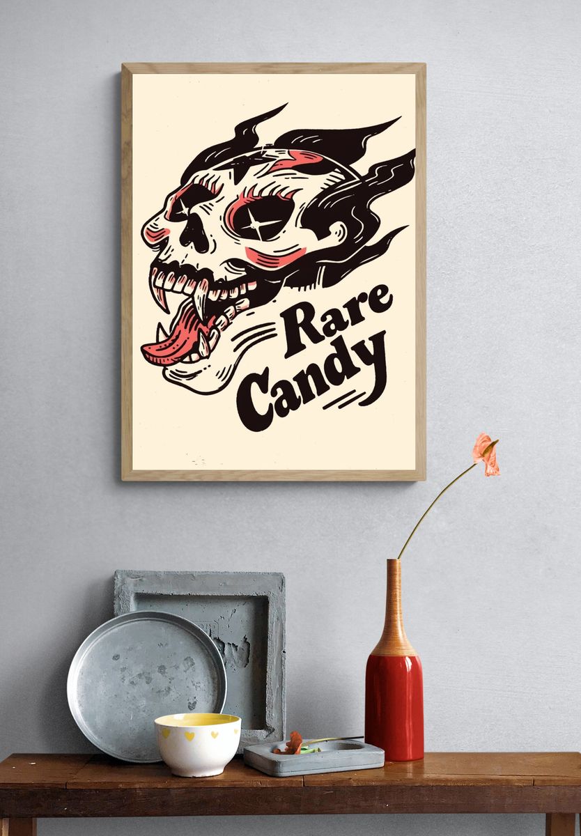 Rare Candy Skull Typography Poster. — room view 3