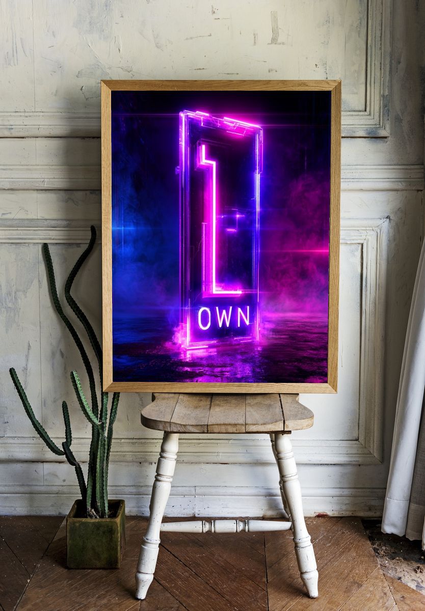 Neon Open Door Typography Poster. — room view 1