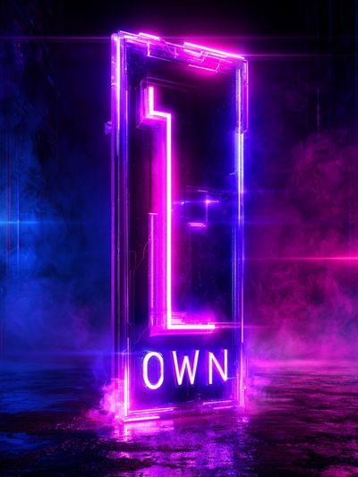 Neon Open Door Typography Poster. poster