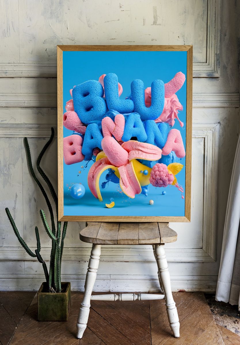 Blue Banana Pop Art Poster. — room view 1