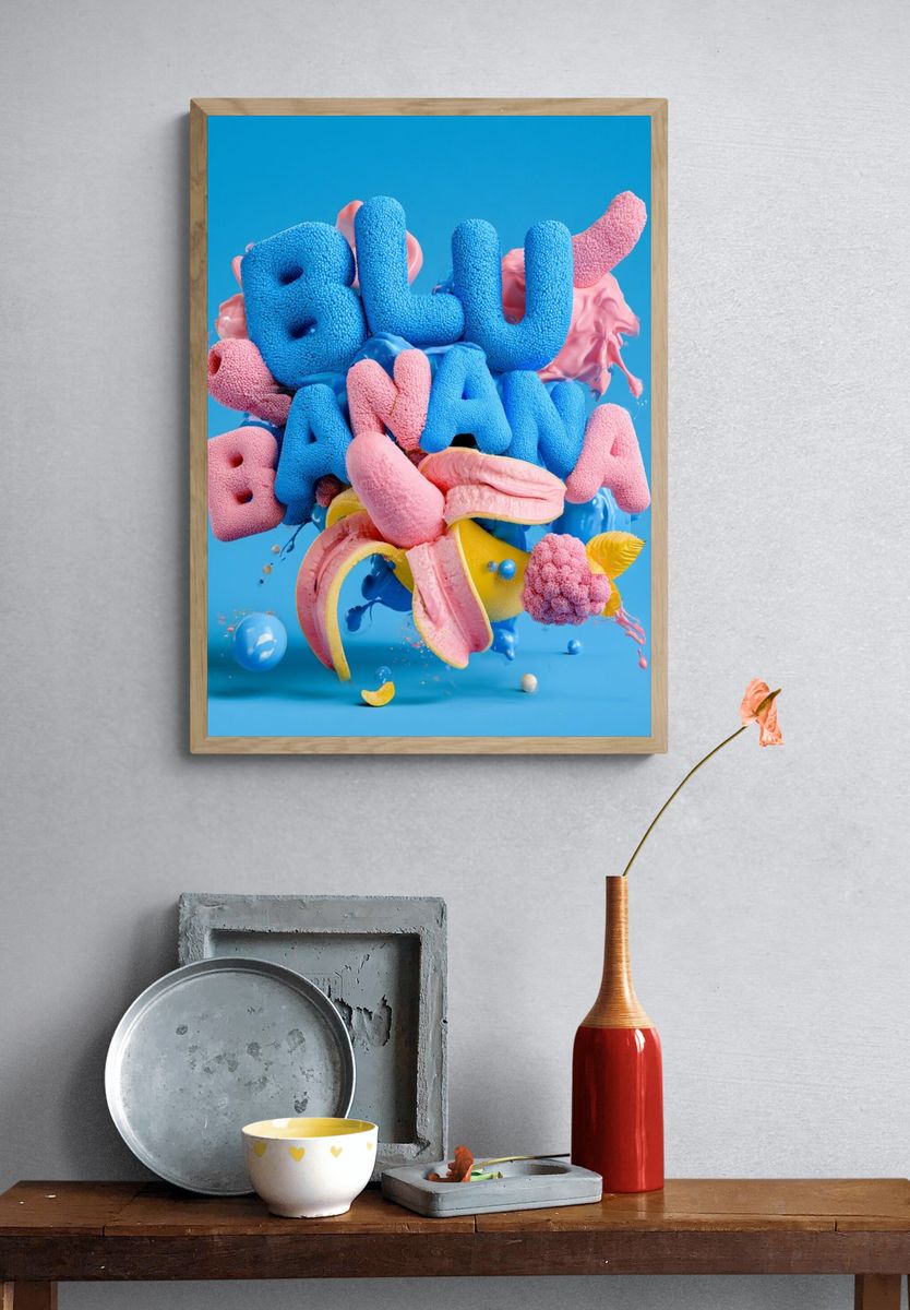 Blue Banana Pop Art Poster. — room view 3