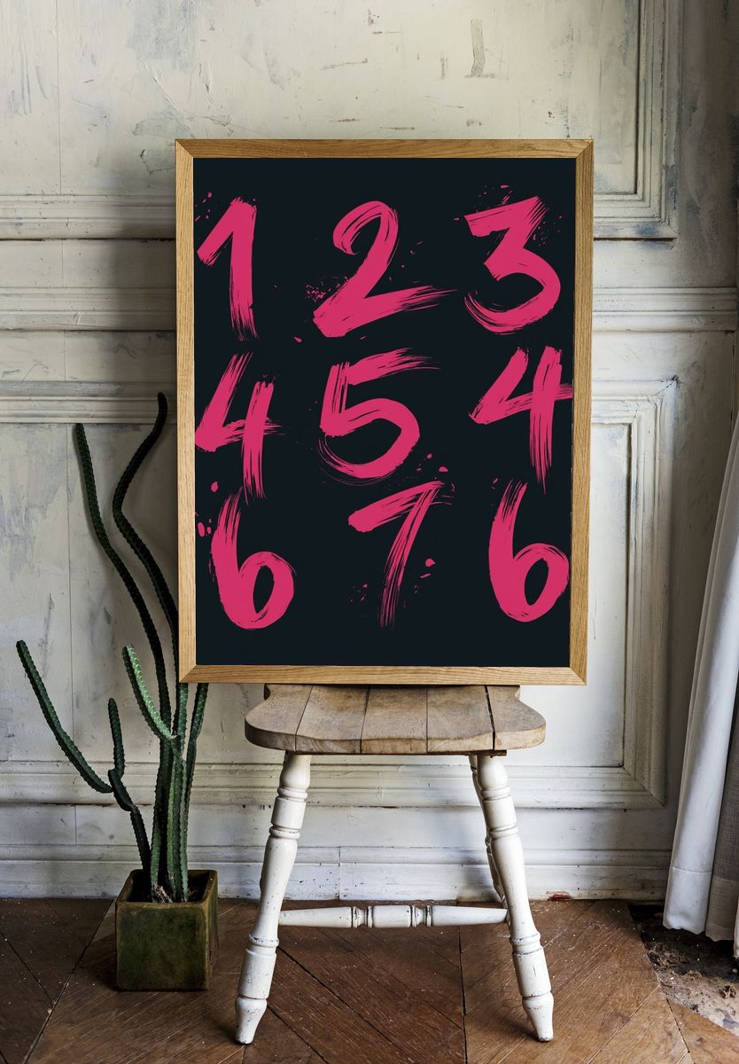 Neon Brush Numbers Typography Poster. room preview